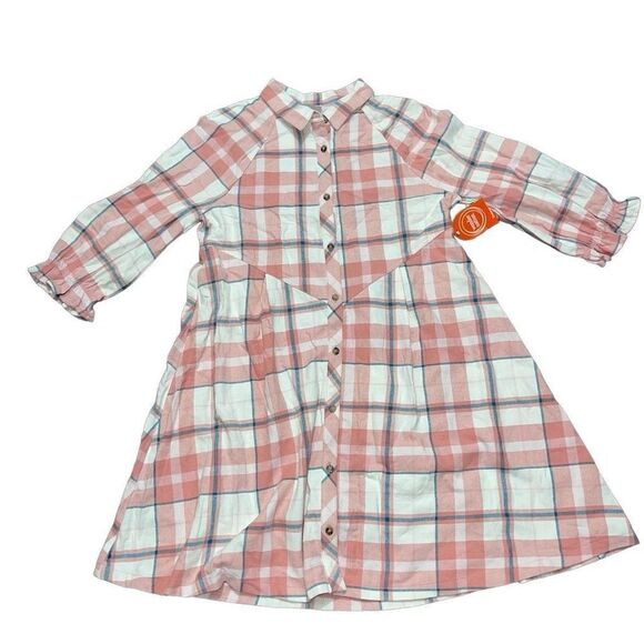 🌸 Girls Plaid Button Front Dress XL 14/16 PLUS NWT - Picture 1 of 2